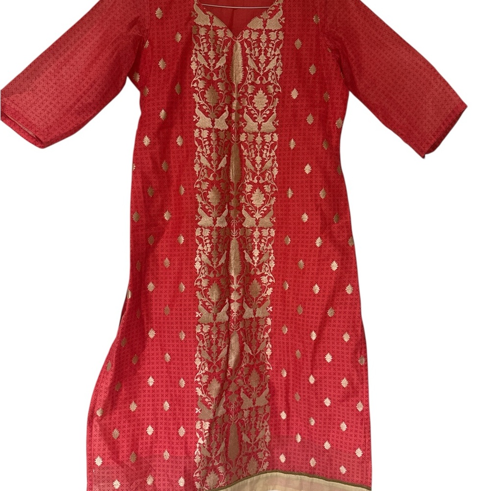 Red and Gold Embroidered Kurta